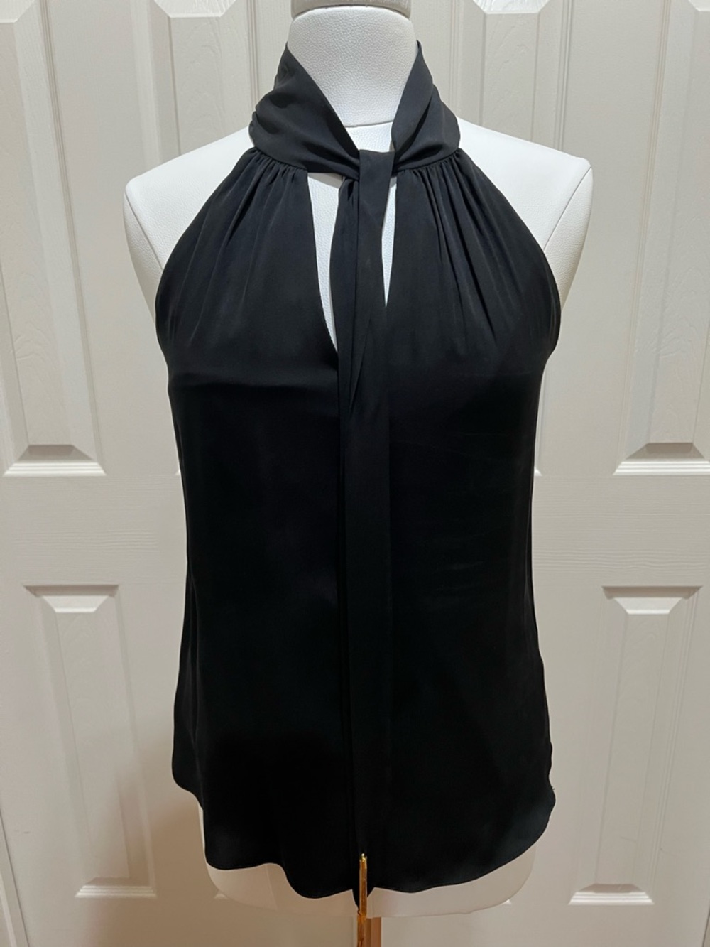 MILLY Silk Racerback Sleeveless Blouse with Gold tassels